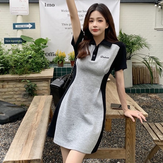 Đầm Cổ Polo Dáng Ôm Phối Màu Tương Phản Thời Trang Mùa Hè Hàng Mới Dành Cho Bạn Nữ @ -