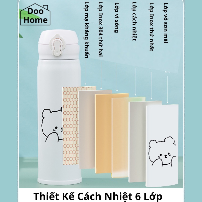 Bình giữ nhiệt mini chất liệu INOX 304 cute thép không gỉ dễ thương dung tích 350ml/500ml-DooHome