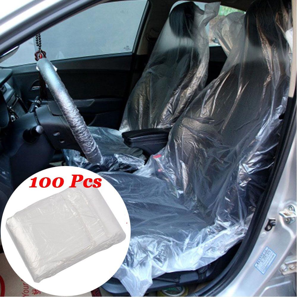 Set 100 vỏ bọc ghế ngồi xe hơi bằng nhựa pe trong suốt chống thấm nước dùng một lần tiện dụng