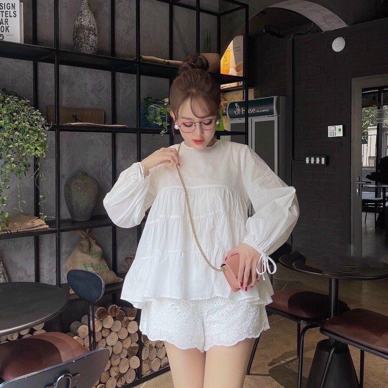 Áo babydoll dáng xòe tiểu thư – Áo kiểu babydoll cài cúc sau siêu mát AN01