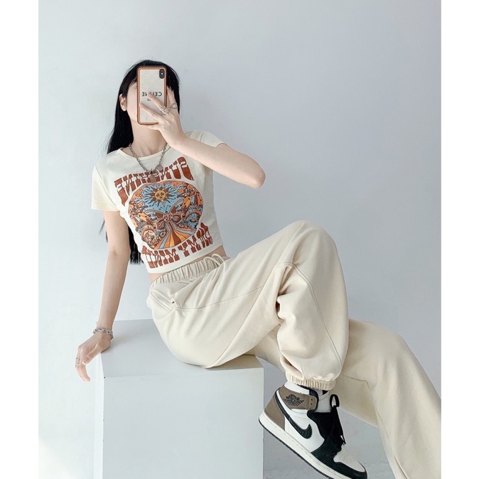 Set áo croptop LOVE YOURSELF FIRST kèm quần jogger trắng (về thêm set SUN)