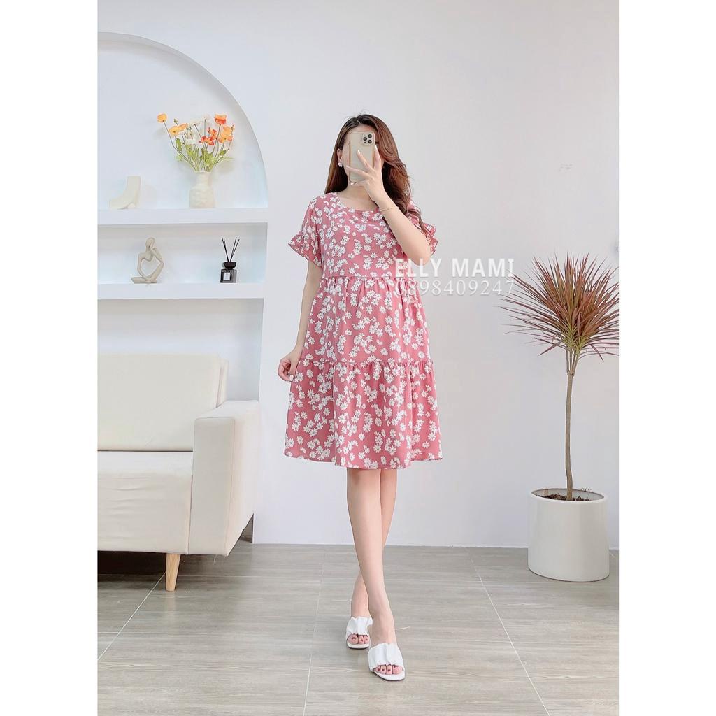 ( 40kg - 75kg ) Đầm Bầu , Suông Hồng Hoa Nhí Trắng Babydoll Form Dễ Mặc Thoải Mái Suốt Thai Kì &amp; Sau Sinh