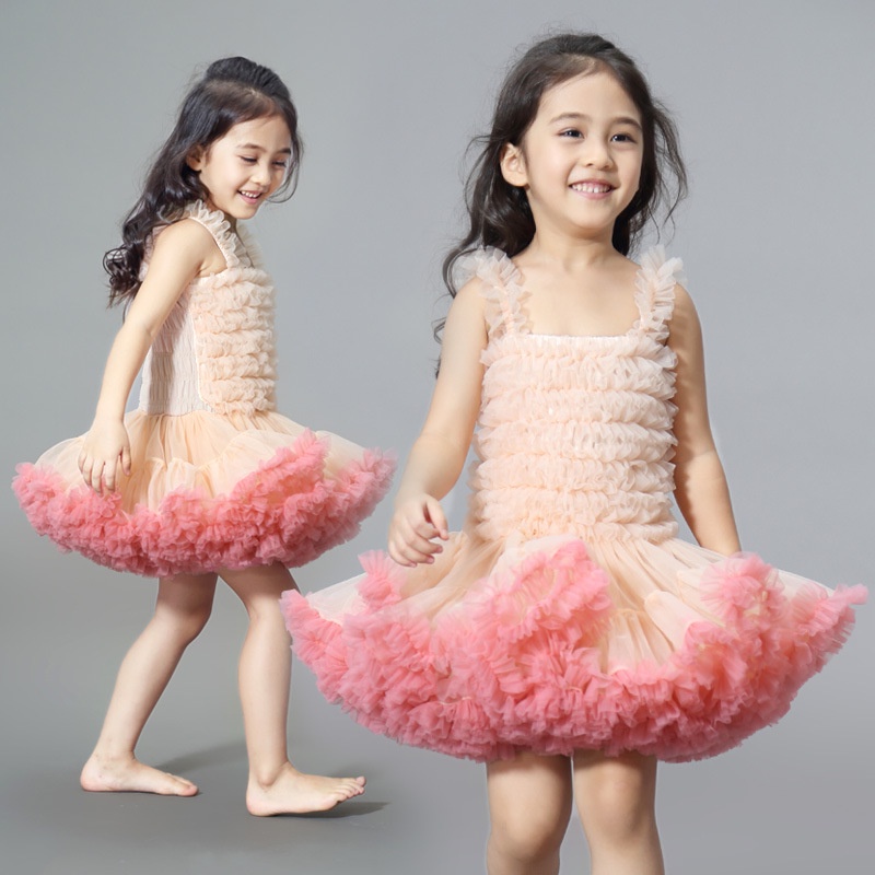 Đầm công chúa 2 dây phối lưới phồng phong cách năm mới cho bé gái
