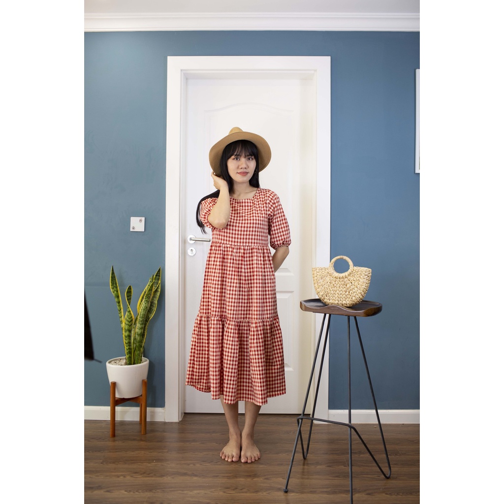 Đầm Xuông Chữ A Sọc Kẻ Hàn Quốc Dài Qua Đầu Gối, Ca Rô Dịu Dàng, Phong Cách Mùa Hè Cho Các Bạn Nữ | BigBuy360 - bigbuy360.vn