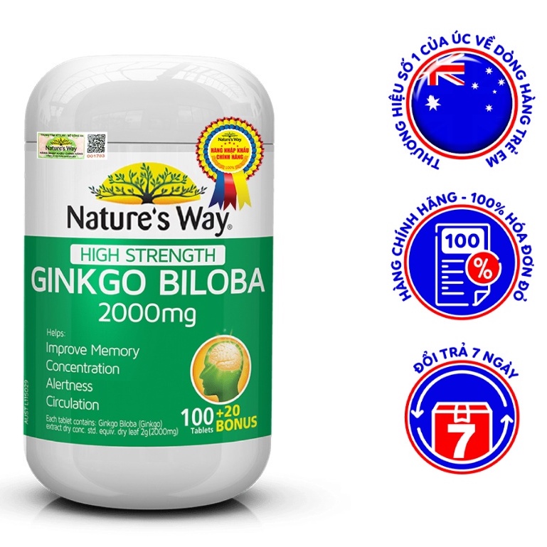 Viên uống tăng cường tuần hoàn não trí nhớ Nature's way high strength ginkgo biloba.Lọ 120 viên suckhoechomoinha