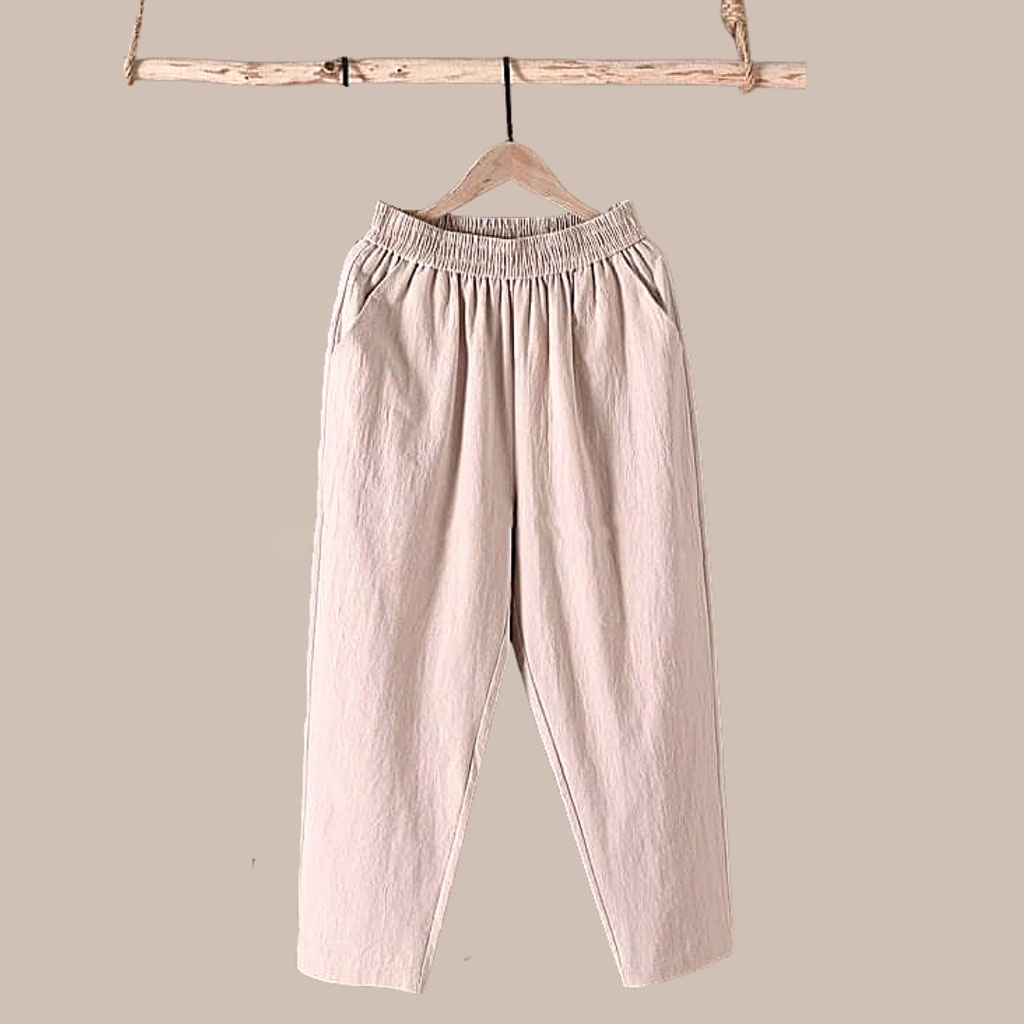 Quần đũi nữ cạp chun Banamo quần baggy đũi lưng thun chất đũi nhẹ mát 39