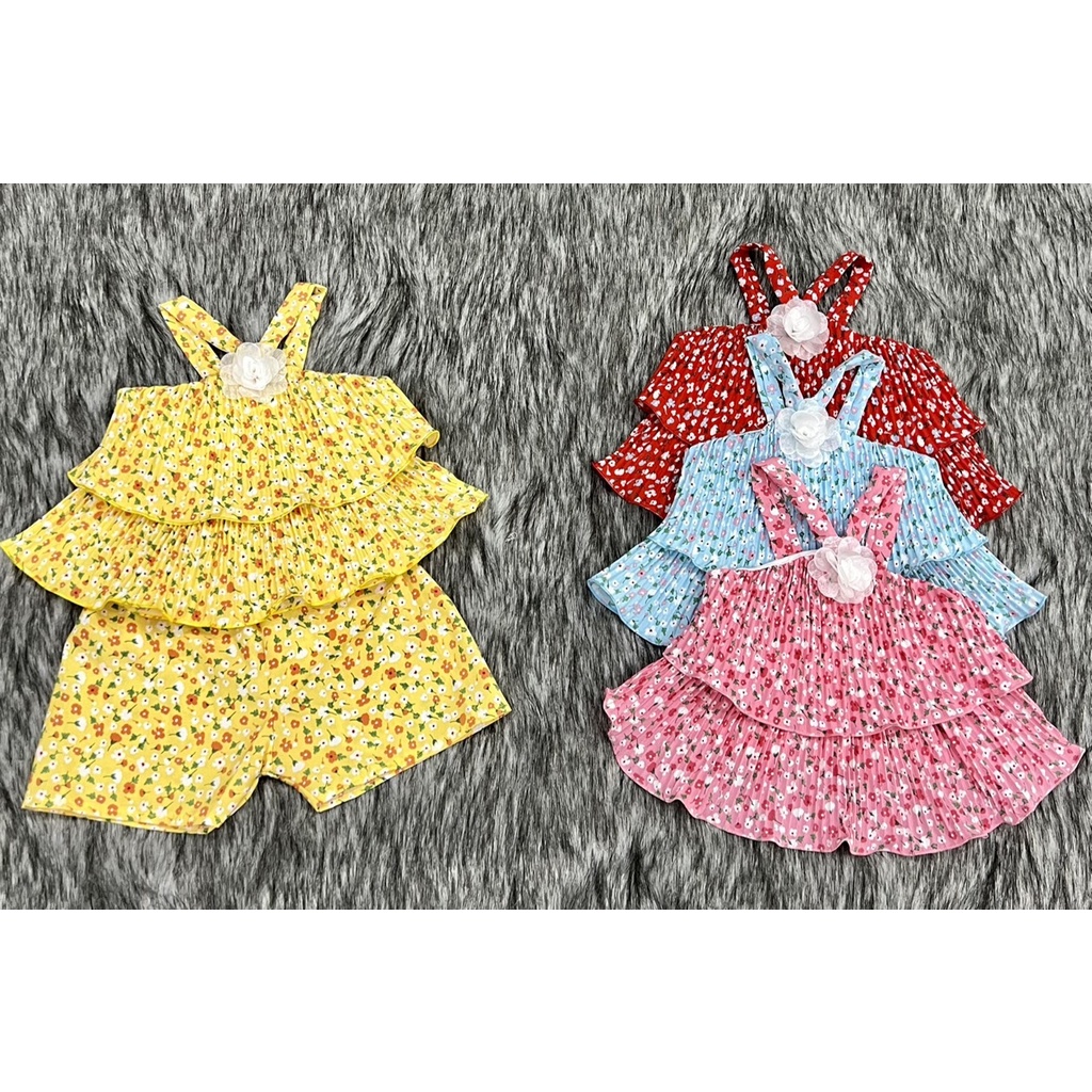 Bộ Lụa Dây Xếp Li Đính Hoa Bé (6-14kg) (Giao màu ngẫu nhiên)