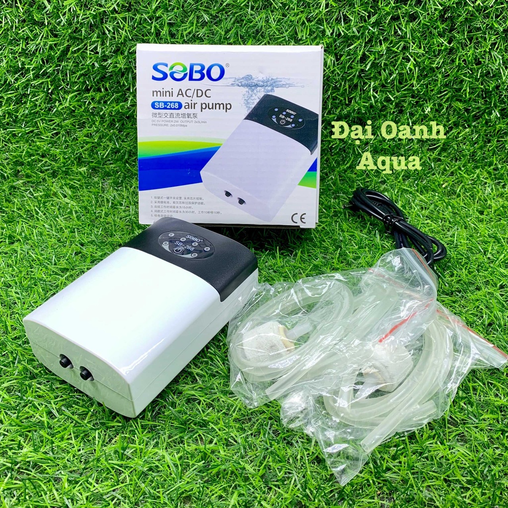 Máy Sủi Oxy Tích Điện 1 Vòi 2 vòi Sobo SB168 SB268 Cho Bể Cá, Tặng Dây Và Quả Sủi