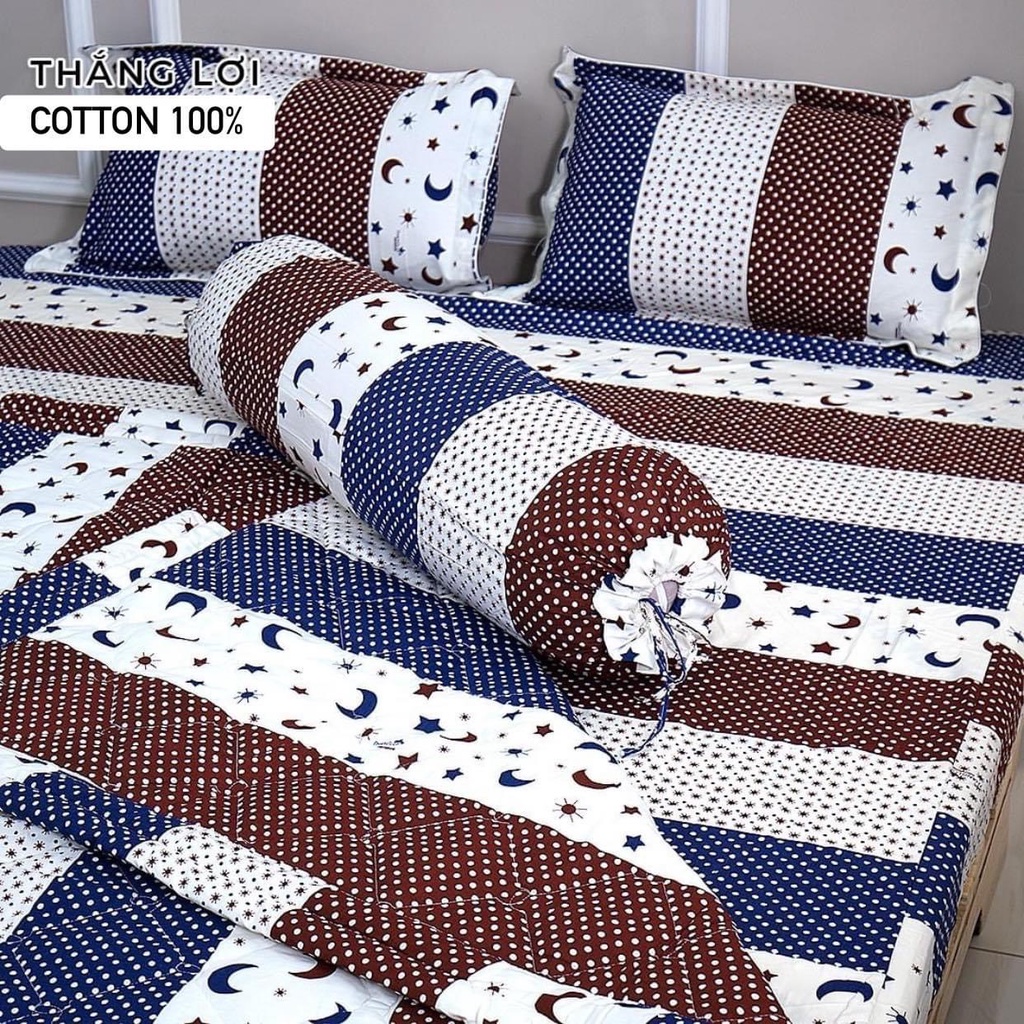 bộ drap (ga giường 4 món ) Thắng lợi cotton in logo chính hãng mẫu TRĂNG SAO ĐỎ