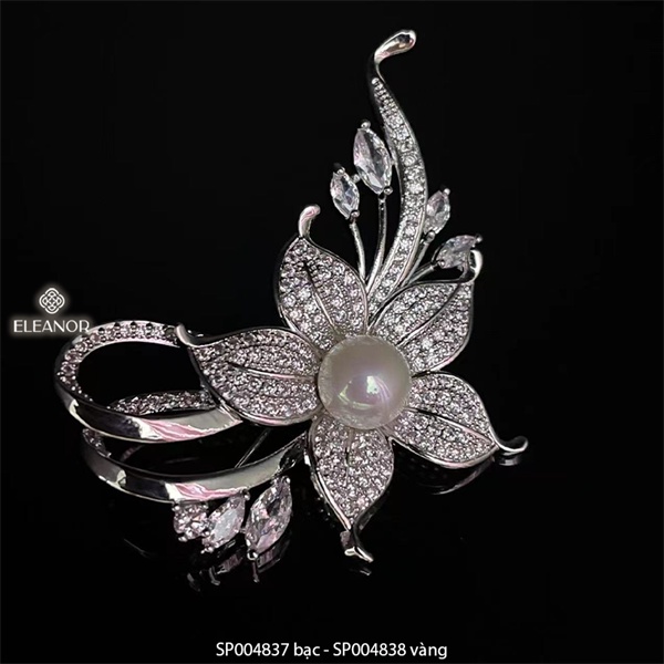 Ghim cài áo nữ Eleanor Accessories đính đá hình hoa ngọc trai nhân tạo phụ kiện thời trang 4837