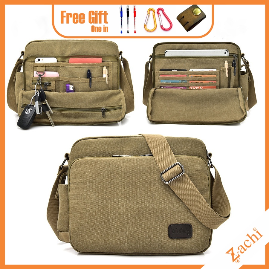 Túi Nam Đeo Chéo ZACHI Vải Canvas Siêu Bền Hàng Đẹp Chất Lượng Cao Màu Kaki T38