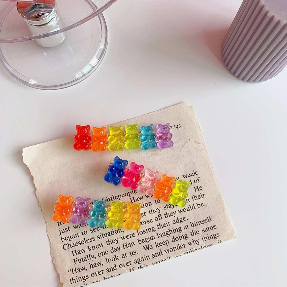 Kẹp Tóc Cài Gấu Kẹo Dẻo Gummy Bear Màu Cầu Vồng