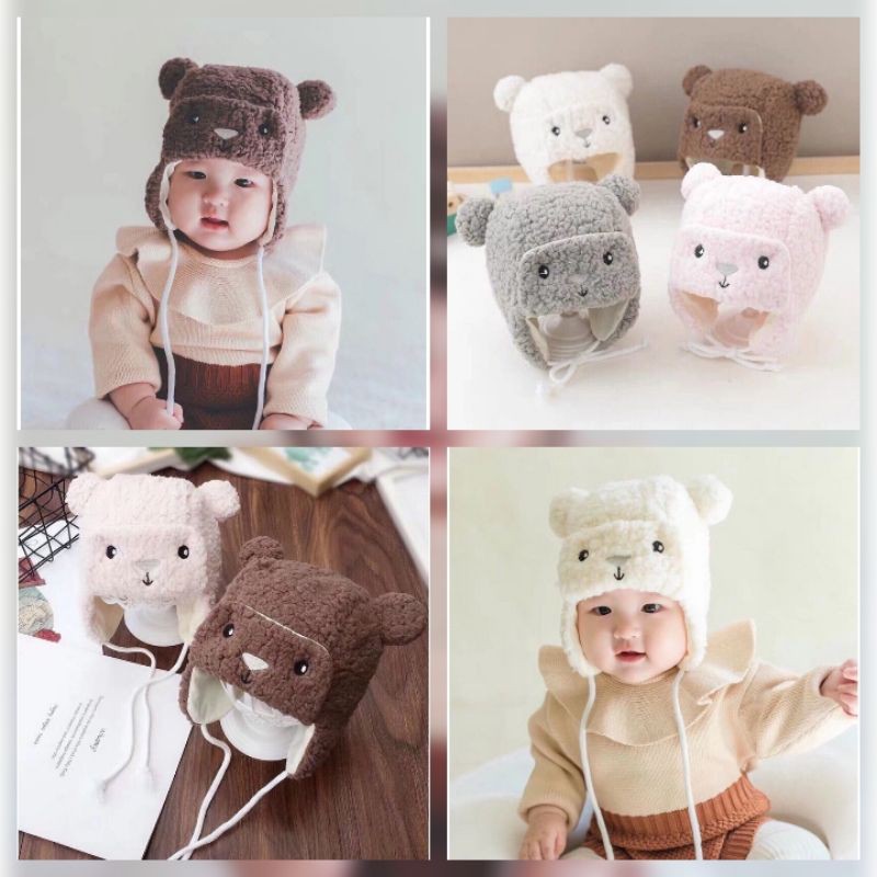 Mũ Len Cừu Hình Gấu Dễ Thương CHo Bé