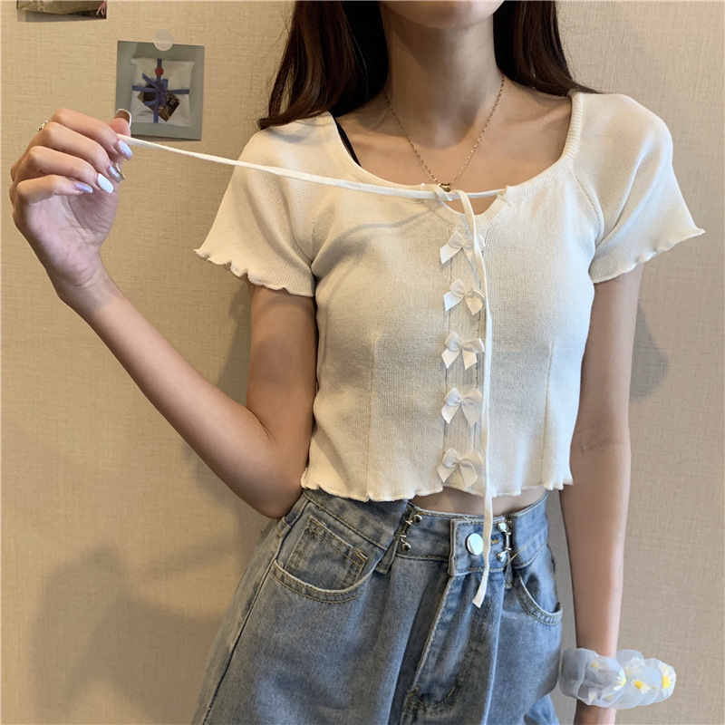 Áo croptop tay ngắn thắt dây thời trang cho nữ