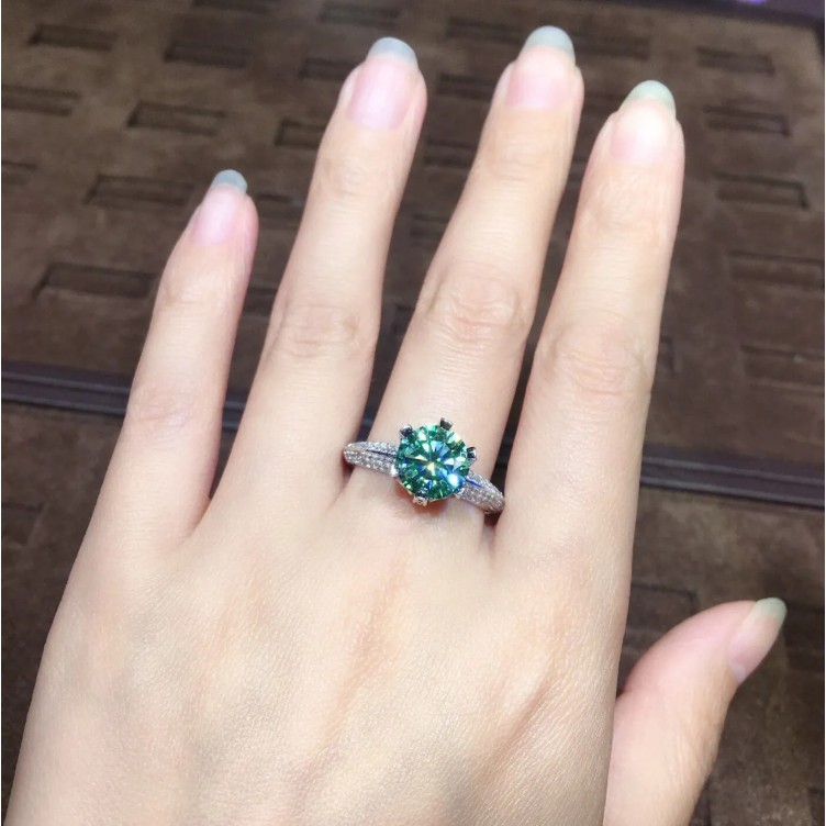 Nhẫn Đeo Tay Chính Hãng Một Carat Blue and Green Moissanite Hình Trái Tim Mũi Tên Và Mũi Tên Đính Kim Cương Thời Trang Cho Nữ