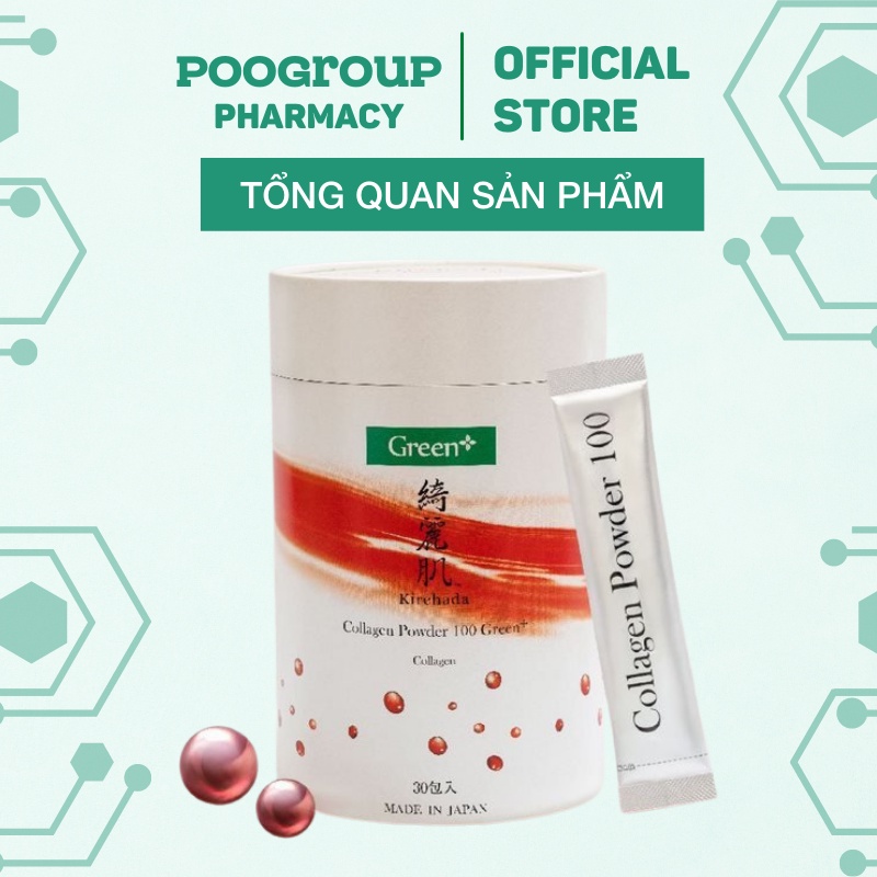 Bột Collagen Nhật Bản – Kirehada Collagen Powder 100 Green Plus Đẹp da, chống lão hóa