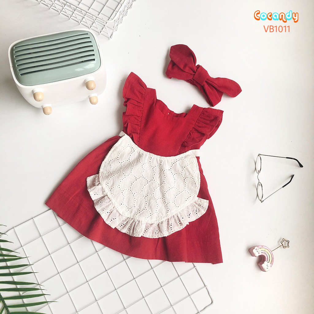Váy babydoll đỏ kèm turban dễ thương cho bé của COCANDY mã VB101134