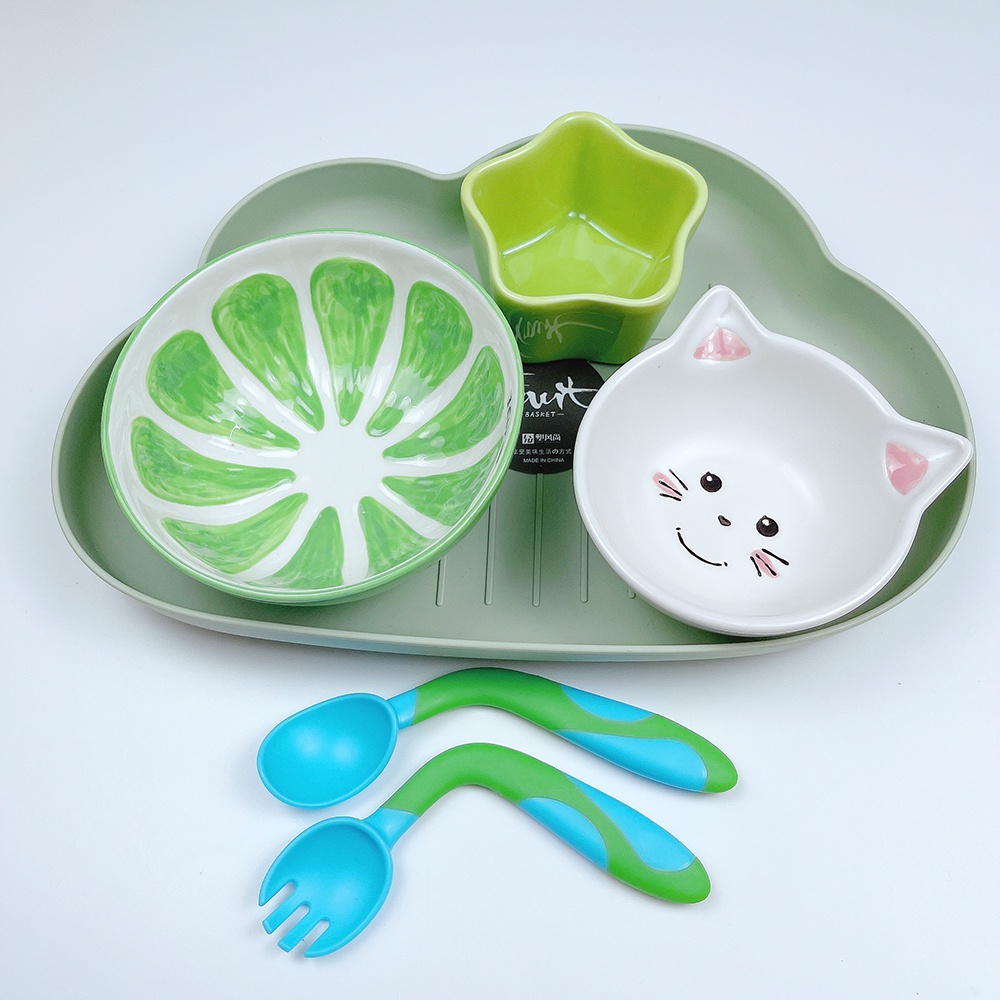 Bát Sứ Ăn Dặm, Combo Chén Bát Sứ Ăn Dặm Cho Bé Nhiều Hình Màu Sắc Đáng Yêu Ngộ Nghinh Tặng Kèm Thìa Bẻ Cong