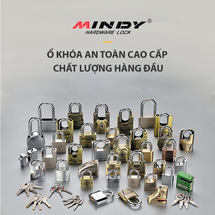 Ổ Khóa Cửa Chống Cắt Mindy Cao Cấp Chính Hãng Chống Trộm, Càng Ngắn Kích Thước 50mm/60mm, Chìa Khóa Muỗng