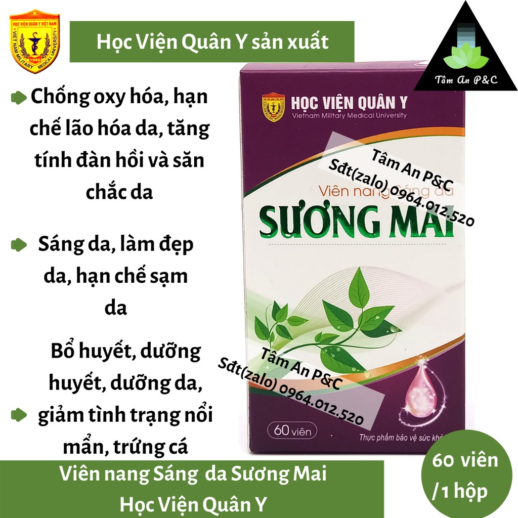 [ SÁNG DA- MỊN DA ] Viên uống trắng da, sáng da Sương Mai sản xuất bởi Học Viện Quân Y (hộp 60 viên) -CHÍNH HÃNG HVQY | BigBuy360 - bigbuy360.vn