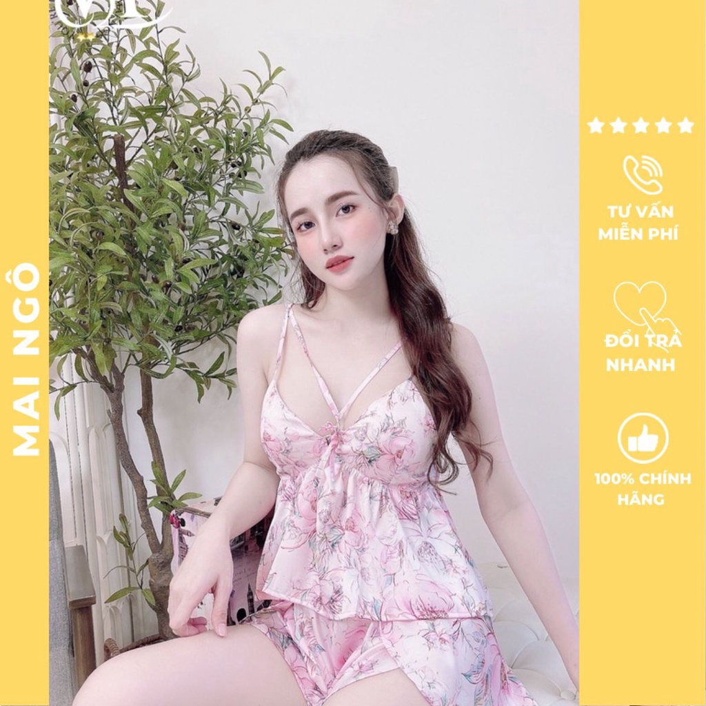 Đồ ngủ bộ mặc nhà cao cấp nữ dễ thương MAI NGÔ 1410 HOA HỒNG