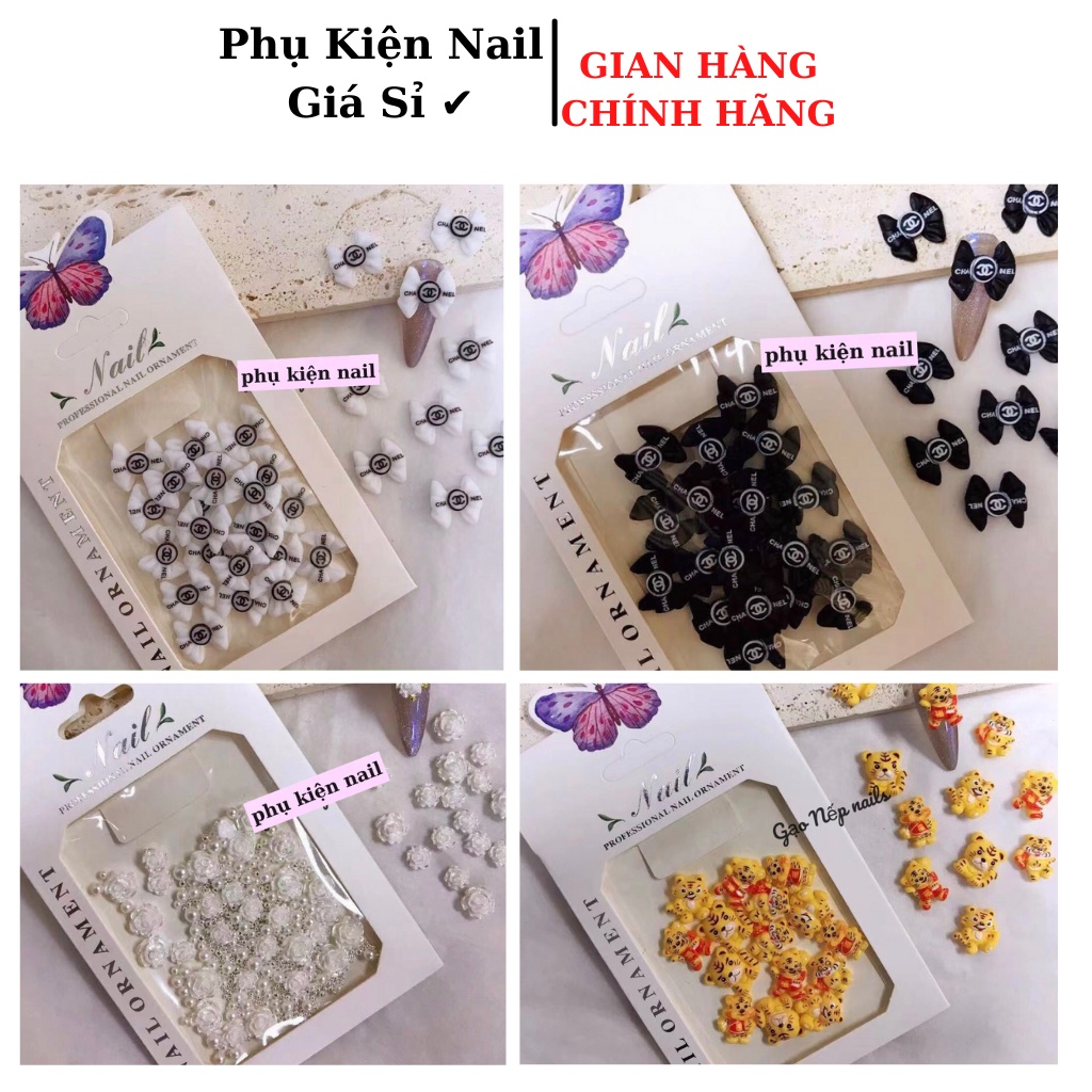 Charm nơ sét thương hiệu , Phụ Kiện Nail gắn móng