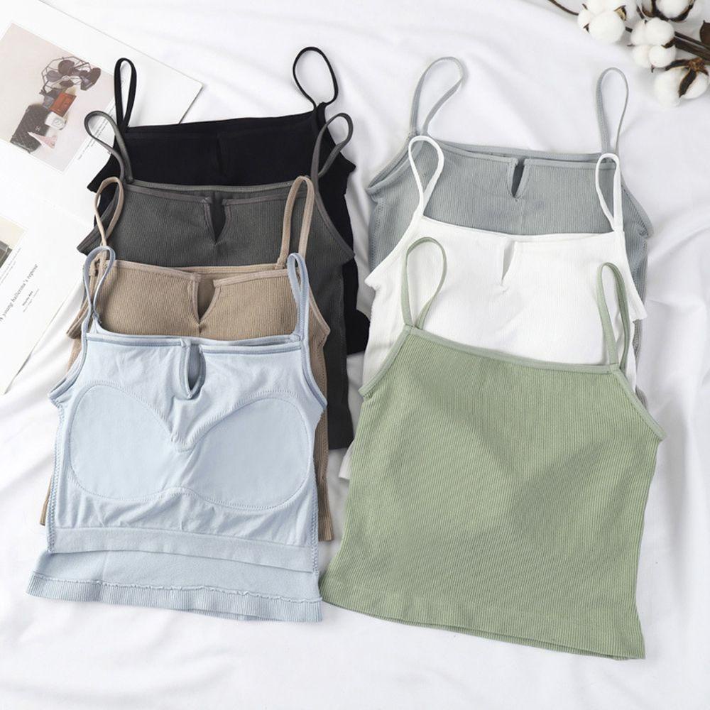 SOMEDAYZL Áo Croptop Hai Dây Màu Sắc Đơn Giản Có Đệm Ngực Cho Nữ