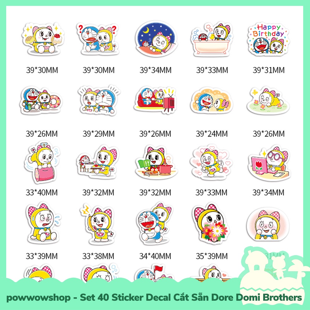 [Sẵn VN - Hỏa Tốc] Set 40 Sticker Mini Decal Dán Trang Trí Vật Dụng Mẫu Dore Domi Best Brother Ever
