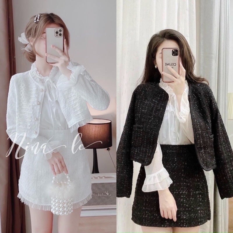 SET 3 MÓN BỐ: KHOÁC NGOÀI VIỀN CỔ TAY VOAN+ SƠ MI TRẮNG CỔ BÈO + CHÂN VÁY ✨