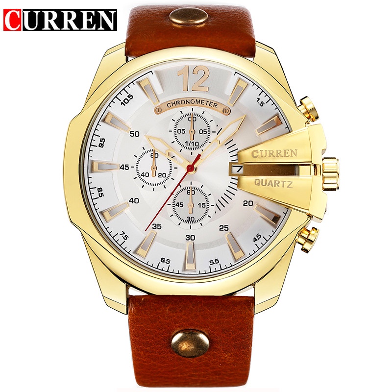 Đồng hồ Curren 8176X với dây đeo da có mặt số lớn phong cách thể thao thời trang sang trọng thiết kế đơn giản cho nam