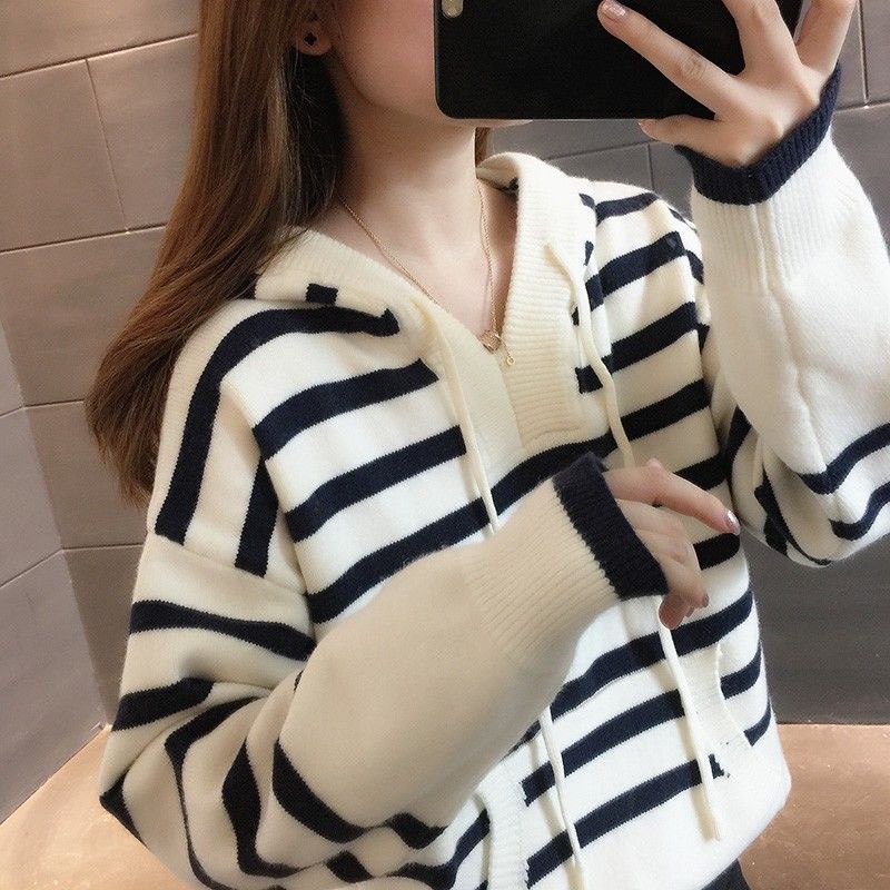 Áo Hoodie Dài Tay Form Rộng Họa Tiết Kẻ Sọc Thời Trang Xuân Thu