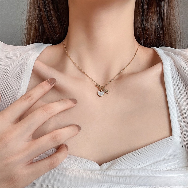 Dây chuyền thép titan mặt trái tim phong cách Hàn Quốc đơn giản