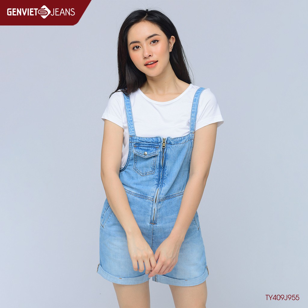 Quần Short Yếm Jeans Nữ TY409J955 GENVIET