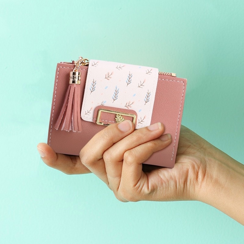 Fashion Tassels Short Wallet Bag for Women  Leather Clutch Bags Cute Korean Card Holder Female Folding Small Coin Purse