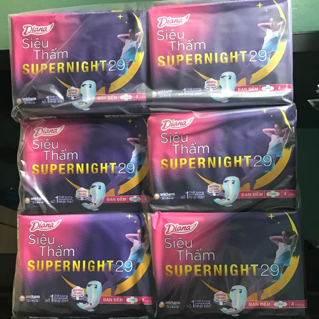 (Combo 6 gói) Băng vệ sinh Diana Suppernight 29 cm (gói 4 miếng)