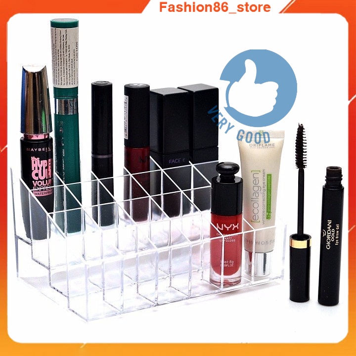 Khay đựng son, mỹ phẩm đa năng 24 ô nhựa mica siêu bền trong suốt