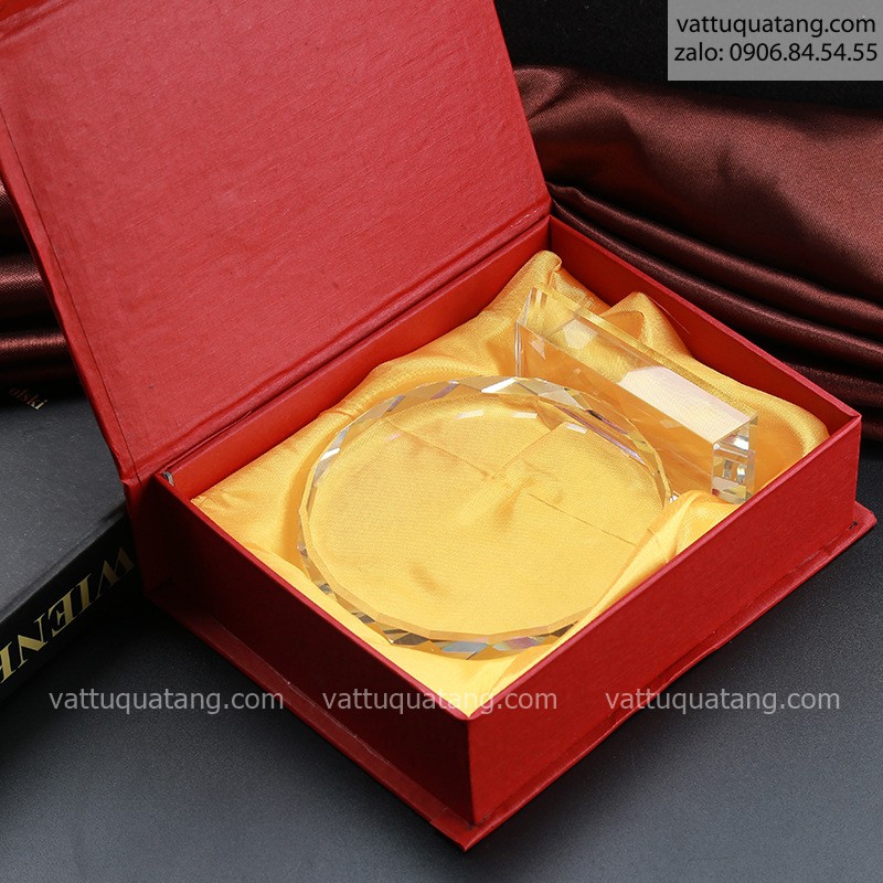 Phôi kỷ niệm chương pha lê trong tròn vát 14cm
