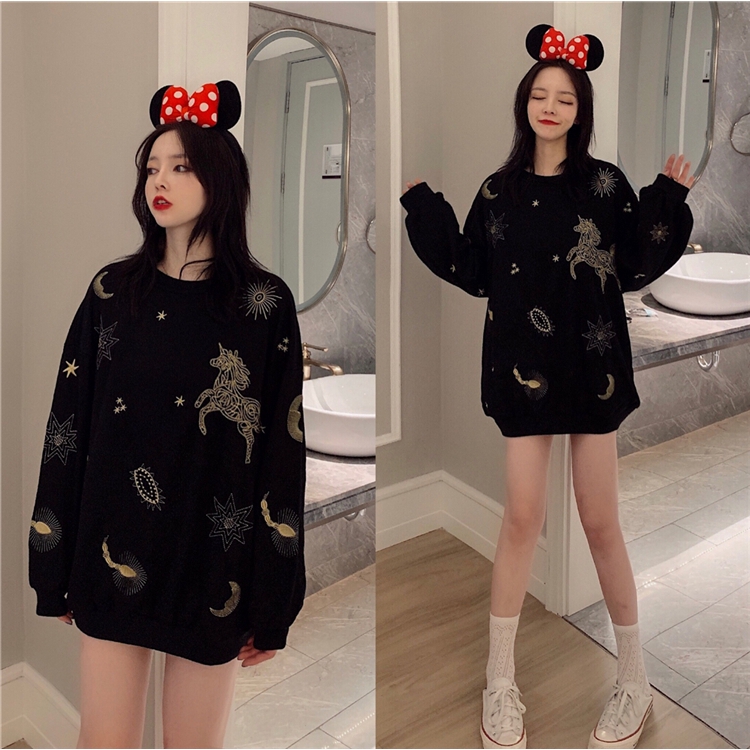 Áo Sweater Cổ Tròn Dáng Rộng Thêu Họa Tiết Xinh Xắn Cho Nữ 2019 | BigBuy360 - bigbuy360.vn