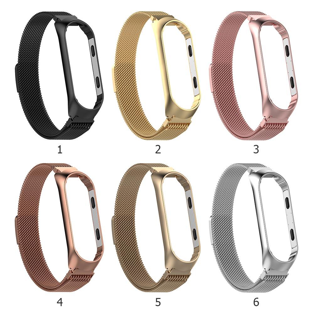 [Chất lượng cao] Dây đeo bằng thép không gỉ Milanese w / Frame cho Xiaomi MI Band 3 L