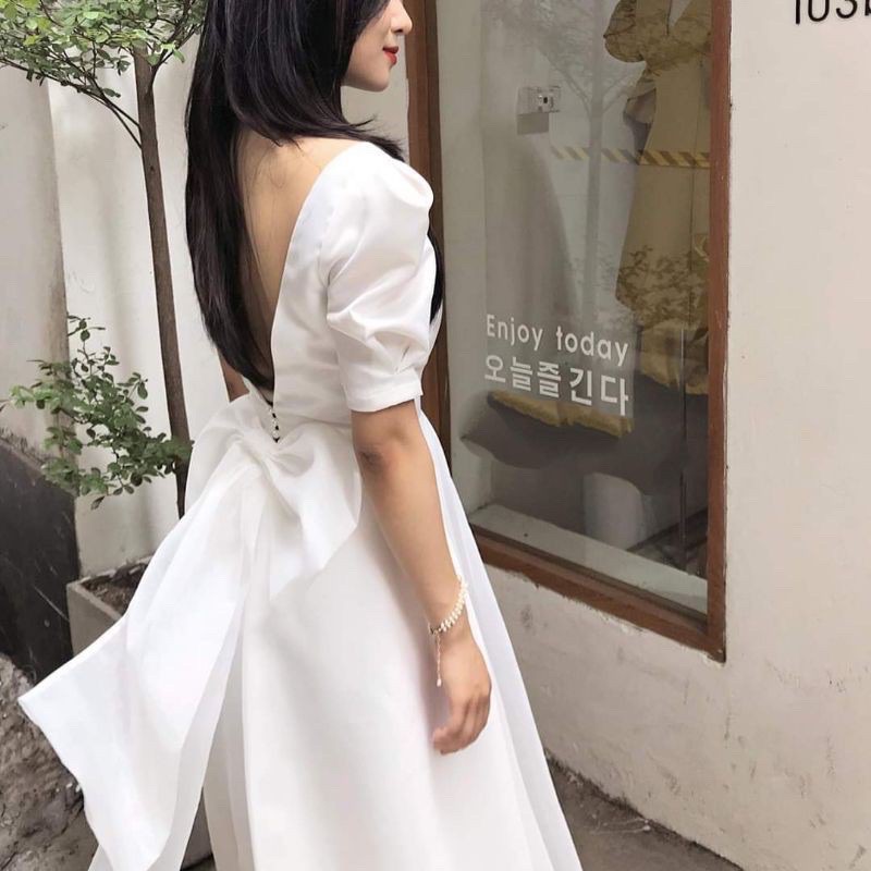 [FREESHIP - HÀNG LOẠI 1] ĐẦM DỰ TIỆC TRẮNG XOÈ NƠ LƯNG CINDY DRESS SANG TRỌNG VÁY TRẮNG | BigBuy360 - bigbuy360.vn