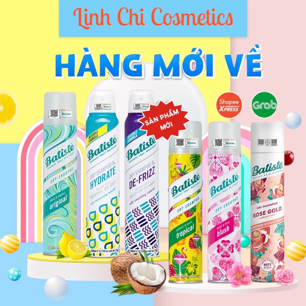 Dầu Gội Khô Batiste Dry Shampoo Mini Size 50ml, Full 200ml Hết Ngứa, Hết Bết Dính Tóc Bồng Bềnh Bóng Mượt Tức Khắc