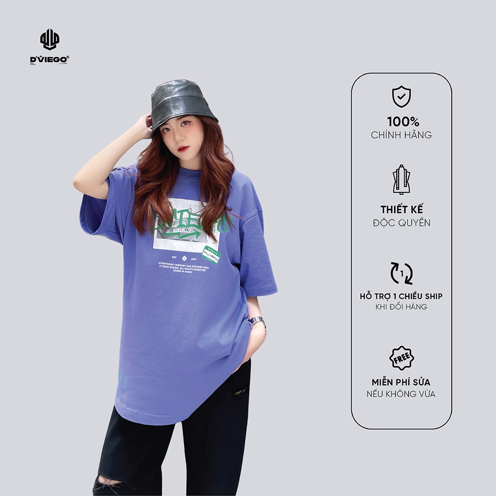 Áo Thun Tee Unisex cotton, in DTG cao cấp Over Size vai trễ màu Tím - D'viego chính hãng