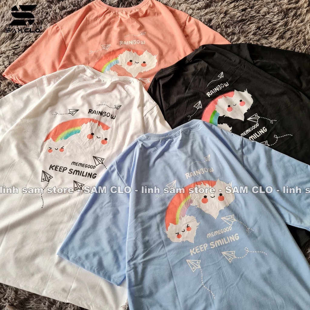 Áo thun tay lỡ nam nữ SAM CLO phông form rộng dáng Unisex, mặc lớp, nhóm, cặp in hình MÂY CẦU VỒNG KEEP SMILING