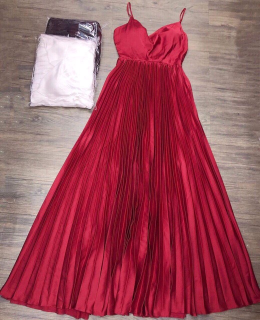 Đầm dự tiệc 2 dây cổ đổ tùng xếp ly TRIPBLE T DRESS - size M/L - MS87V
