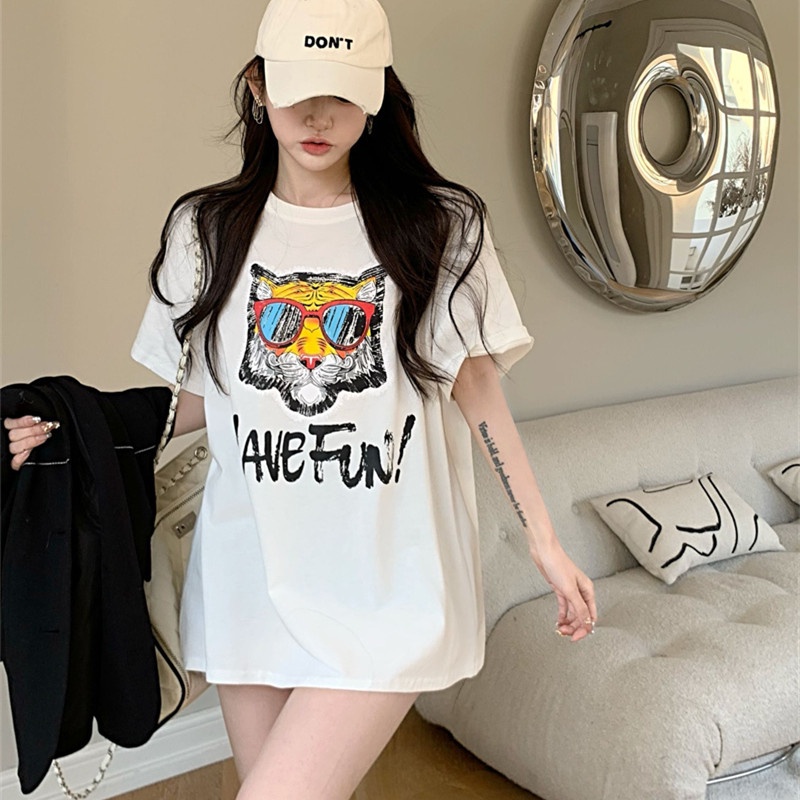 Áo Thun Tay Ngắn Dáng Rộng In Họa Tiết Dễ Thương Thời Trang Mùa Hè Cho Nữ