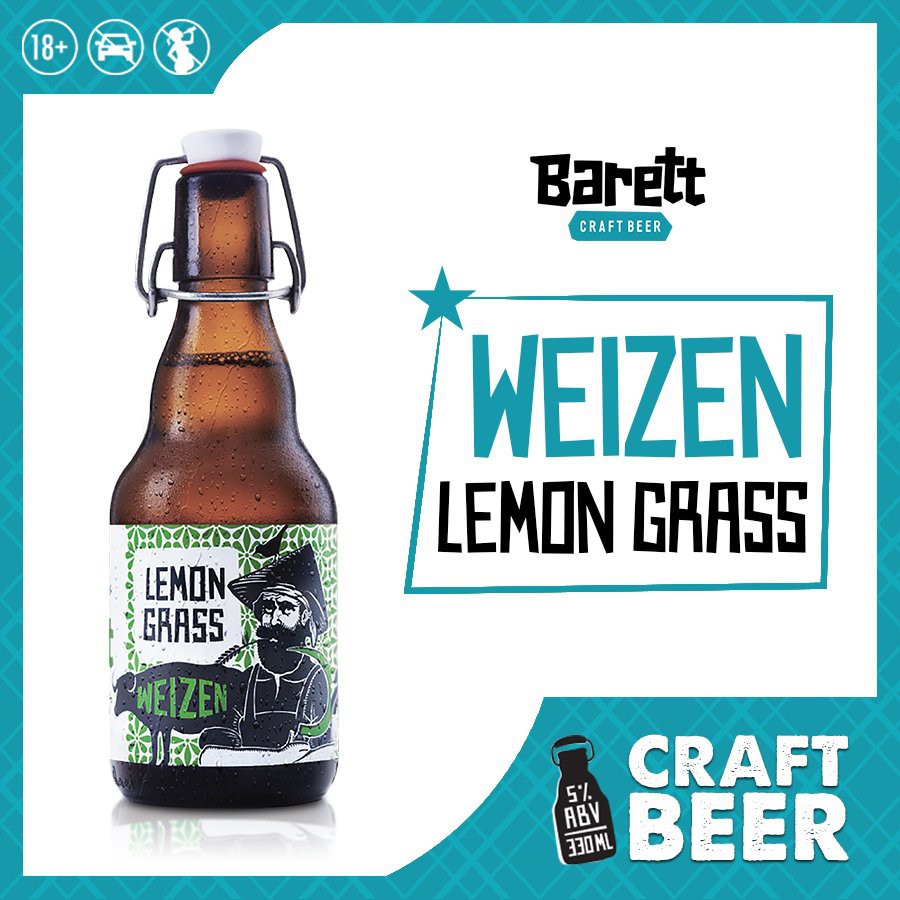 [Nowship] Bia thủ công Barett - Lemongrass Weizen (chai 330ml)