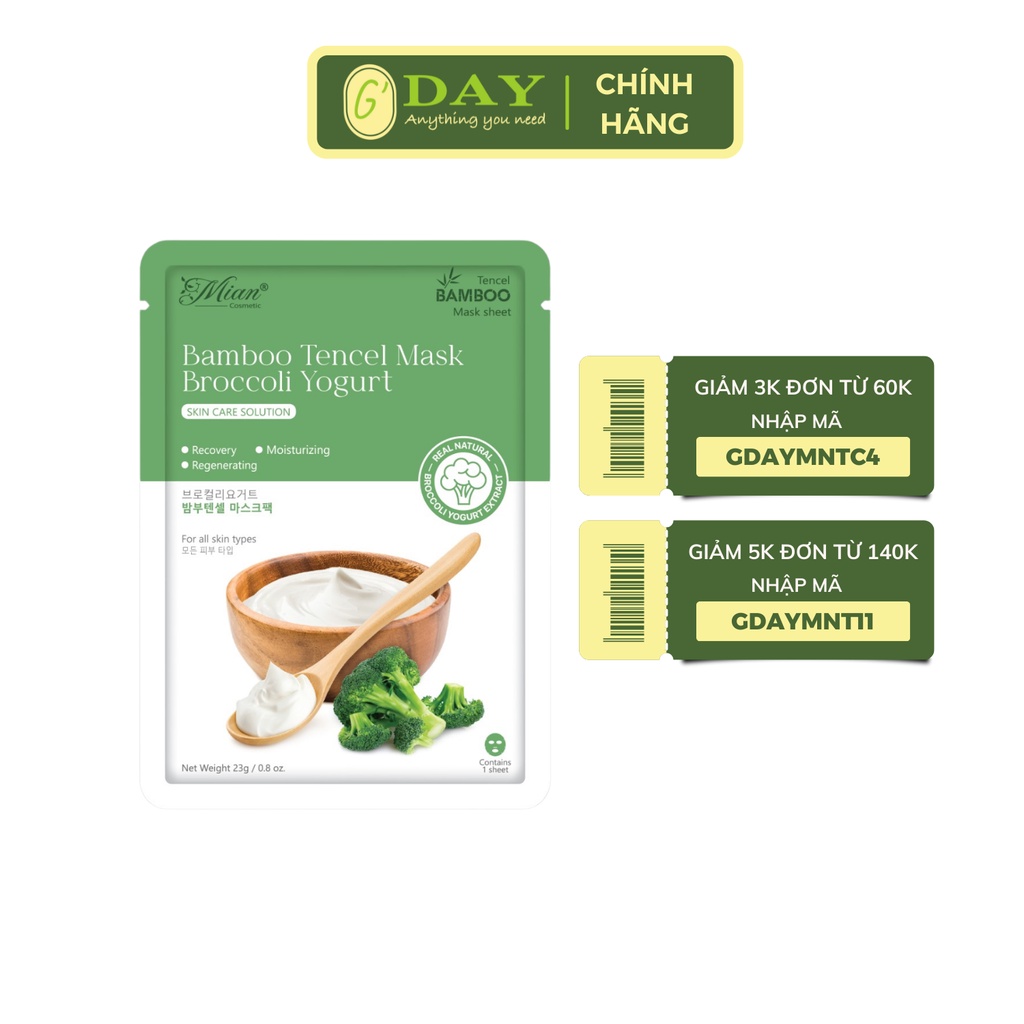 Mặt Nạ Dưỡng Da Bamboo Tencel  Mian Chiết Xuất Từ Bông Cải Xanh - Sữa Chua