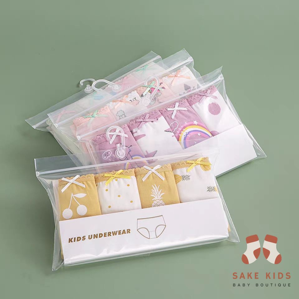 Set 4 Quần chip cho bé - quần đùi cho bé gái siêu xinh, chất cotton co dãn thoáng mát nhiều hình dễ thương QC01