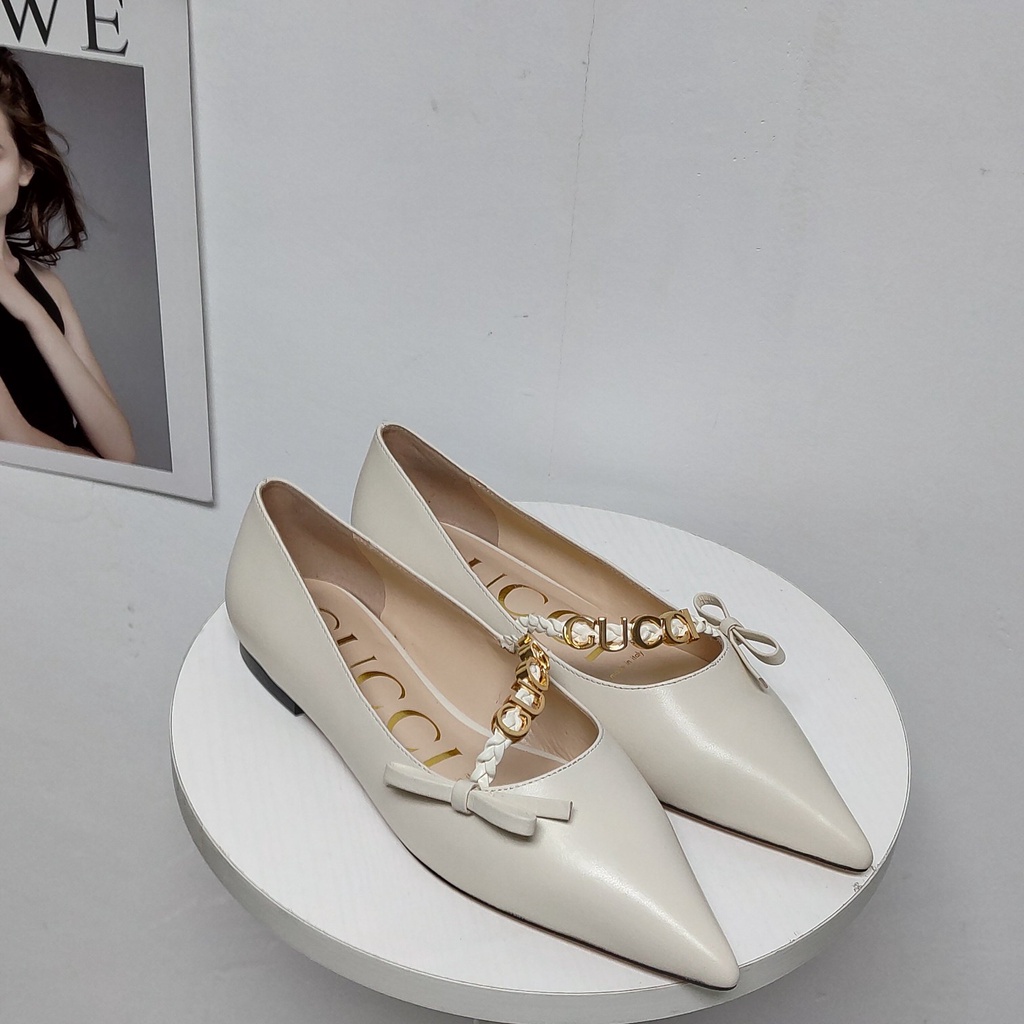 Giày đế bằng nữ da thật thời trang cao cấp Gucci GG GC phong cách thanh lịch, thời thượng