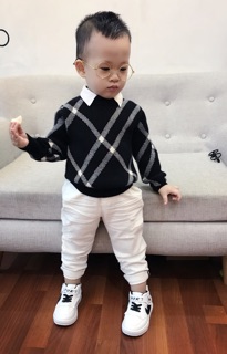 Áo len cổ sơ mi cao cấp bé trai